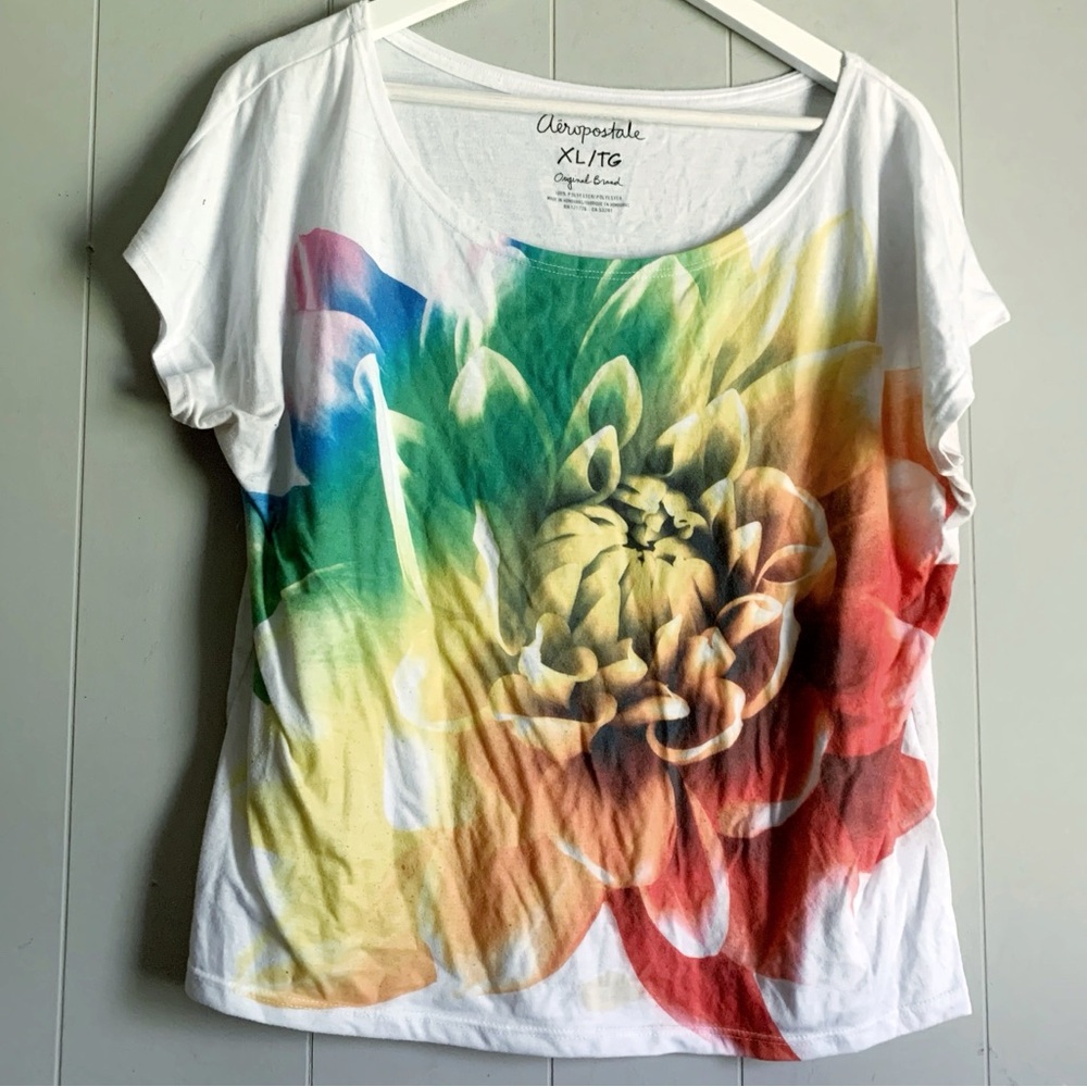 AEROPOSTALE Rainbow Flower Vintage Y2K T-shirt Lightweight Tee XL